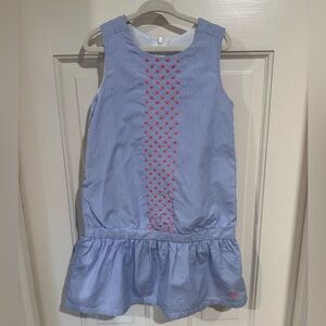 Lili Gaufrette Blue and White Drop Waist Dress with Embroidery